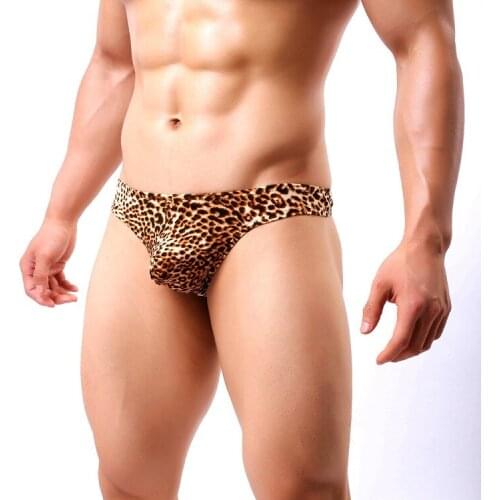 Low Waist U Convex Men Underwear Thongs Male Fashion Super Sexy Sheer Leopard thongs and g strings gay mens thongs Underpants