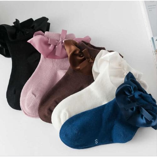 Bow satin lace socks girls Boneless hand sewing princess lace sock booties girls Princess sock satin lace bow style