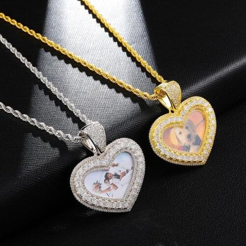 Hip Hop Custom Made Photo Love shape Iced Out Bling Cubic Zircon Necklace & Pendant For Men Jewelry With Tennis Chain