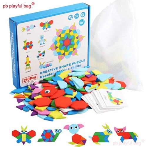 PB Playful Bag Creative 210 piece jigsaw puzzle Childrens educational toys Geometric wooden building blocks DIY gifts UG125