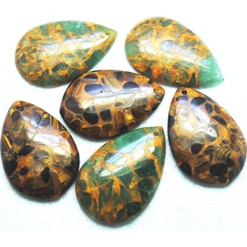 3PCS Nature Golden Stone Pendants Tear Drop Shape Size 48x30mm For Women Necklace Making Accessories Top Sells DIY Findings