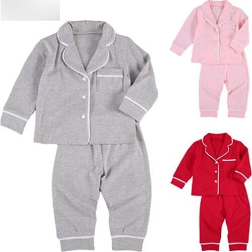Pudcoco 2PCs Pajamas Sets Infant Kids Baby Girls Boys Long SleeveTop + Pants Solid Sleepwear 6M-5Y Clothing Suit