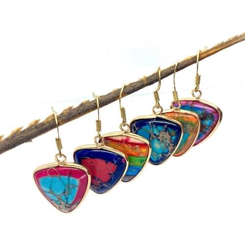 Natural Stone Earrings Triangle Gradient Rainbow Boutique Gemstone Edging Pendant Fashion Earrings Ladies Jewelry Accessories