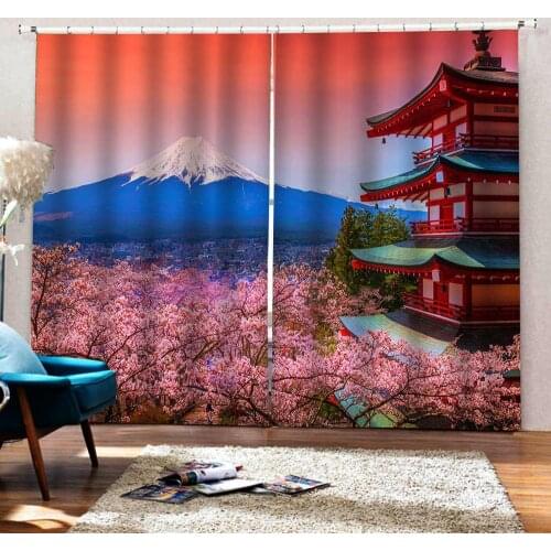 Pink grils curtains Snow Mountain Peach Tree curtains 3d curtains new window balcony thickened windshield blackout curtains