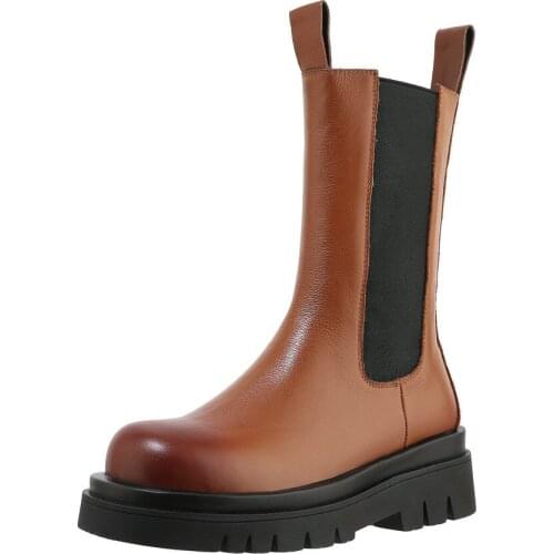 SKLFGXZY Autumn winter Womens boots Genuine leather Chelsea boots Knight boots Womens shoes Size 34-39