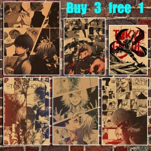 Japanese Popular Anime Tokyo Ghoul Retro Kraft Paper Poster Cafe Bar Family Wall Art Decoration