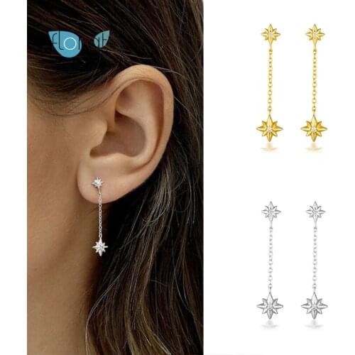 YUXINTOME 925 Silver Ear Needle Long Tassel Stars Stud Earrings for Women European and American Personality Fashion Jewelry