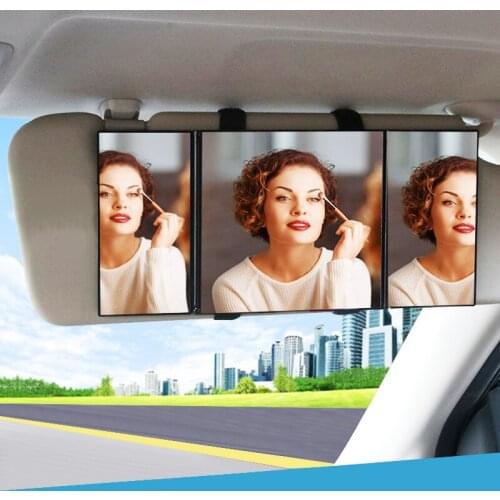Foldable Car Cosmetic Mirror Large Screen 30*14cm Makeup Mirror 3 Section Folding Auto Interior Glass Mirror Sun-Shading Visor