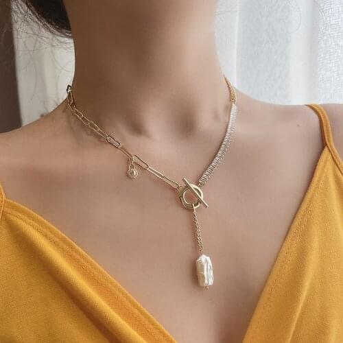 Temperament Chain Pearl Zircon T-shaped Buckle Clavicle Necklace Pendant Designer for Women Luxury Neck Collar Necklace Gifts