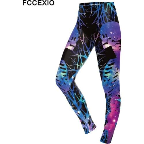 FCCEXIO 2019 Leggings Women Skeleton Digital Print Fluorescent Branches Legging Plus Size Leggins Whosale Workout Elastic Pants