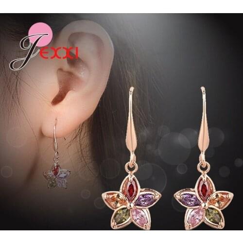 Luxury Zircon Drop Earrings 925 Sterling Silver CZ Crystal Flower Dangle Earrings For Female Women Jewelry Wholesale
