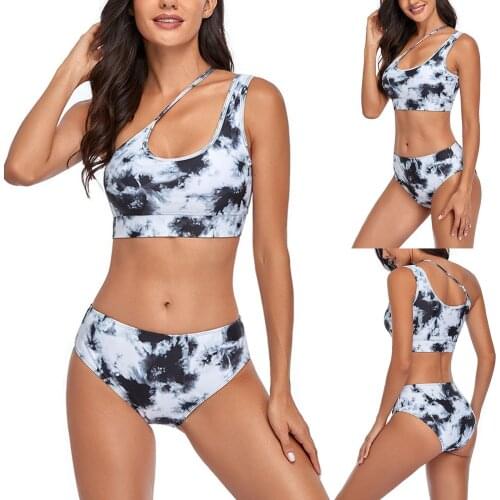 Women Sling Swimsuit Dye Floral Print Bikini Sets Middle Waist Beach Pool Party Thong Adjustable Straps 2 Pieces Beach Wear