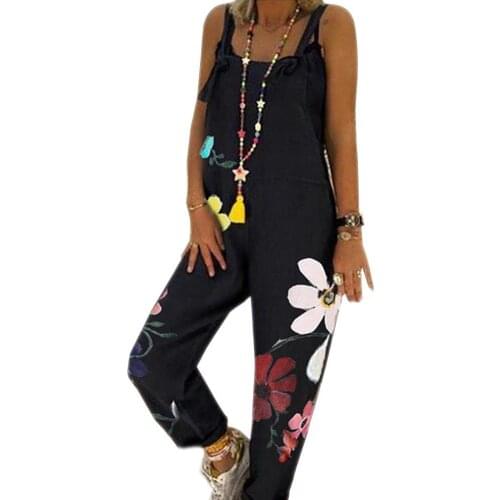 Jumpsuit woman summer Fashoin Sleeveless Floral Print Pockets Long Pants Loose Overall Jumpsuit Romper комбинезон женский 2021