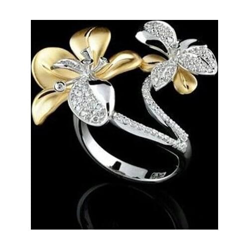 2019 Trendy Double Color Flower Ring Micro Pave Crystal Rings For Women Wedding Engagement Rings Party Jewelry Gifts Wholesale