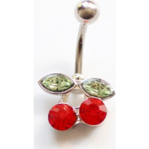 1Pc Stainless Steel Rhinestone Red Cherry Navel Belly Button Barbell Ring Body Piercing