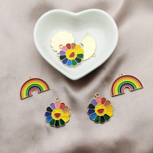10Pcs Gold Tone Metal Enamel Sun Flower Rhinebow Charms Pendants For Women DIY Jewelry Earrings Necklace Accessories Handmade