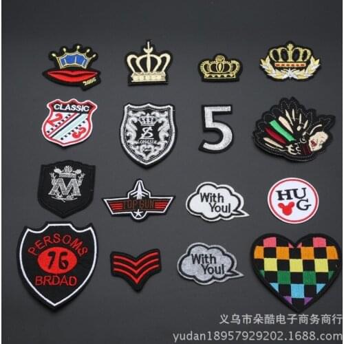 50pcs/lot Embroidery Patches Letters Clothing Decoration Accessories Crown Badge Diy Iron Heat Transfer Applique Clothes