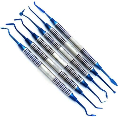 6pcs Dental Composite Resin Filling Spatula Titanium plated Head Resin Filler Set thick handle Restoration set Dental Instrument