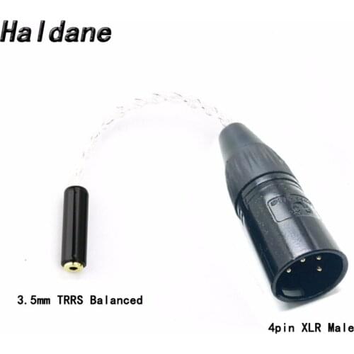 Free Shipping Haldane 10cm 4cores Silver Plated 4pin XLR Male to 3.5mm Trrs Balanced Female HIFI Cable headphone Audio Adapte