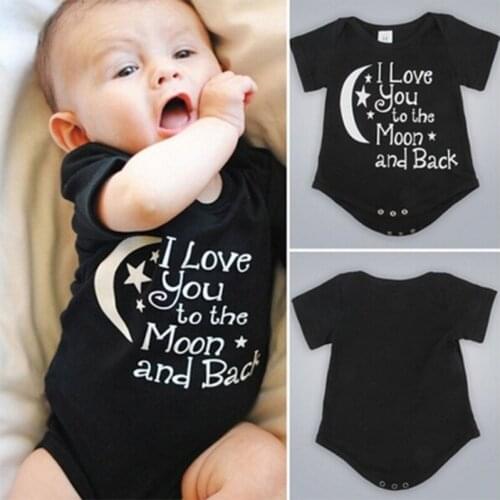 Bodysuit Baby Boys Girls Clothing Newborn Baby Babygrow Playsuits I Love You To The Moon And Back Black Clothes Bodysuits 0-24 M
