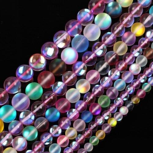 Natural Stone Beads Multicolor Matte Frosted Glitter Moonstone Beads for Jewelry Making DIY Bracelets Accessories 6/8/10/12mm