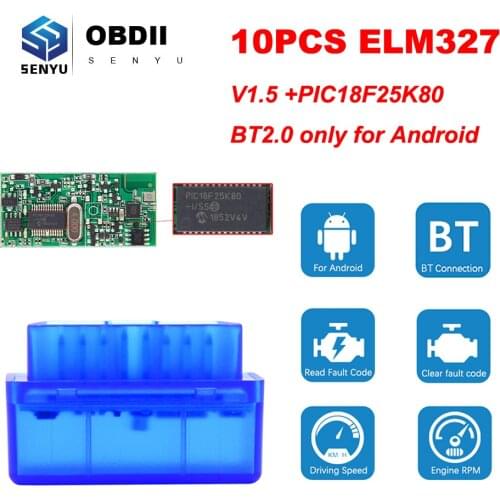 10PCS ELM327 V1.5 PIC18F25K80 elm 327 v1.5 For Android/PC OBD2 Wireless 2.0 Scanner OBD 2 OBD2 Diagnostic Tool ODB2 Code Reader