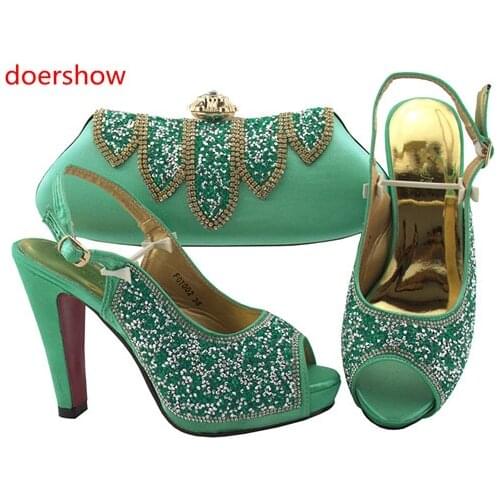 Doershow good green Shoes and Bag Set African Sets 2019 new come Nigerian Women Shoes and Matching Bags Set for wedding!!SLN1-1