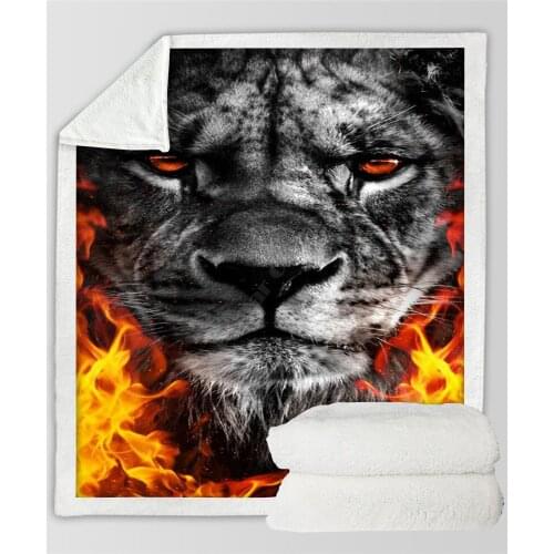 Plstar Cosmos Flame Lion Fleece Blanket 3D print Sherpa Blanket on Bed Home Textiles Dreamlike style-1