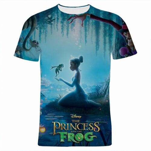 The Princess And The Frog Mens T-shirt Summer Cartoon Anime 3D Print Women Clothing Fashion Short Sleeve Children Tee Shirts