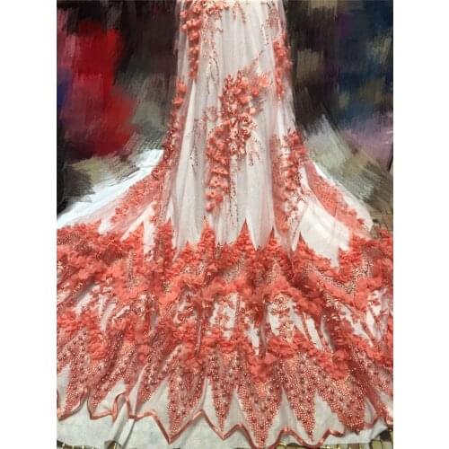 Good selling YG-876 french net lace fabric pretty Tulle net lace fabric for wedding dress with pretty flower and beads