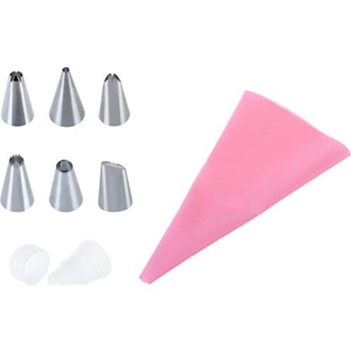 8Pcs/Set Silicone Kitchen Accessories Icing Piping Cream Pastry Bag With 6 Stainless Steel Nozzle DIY Cake Decorating Tips Set