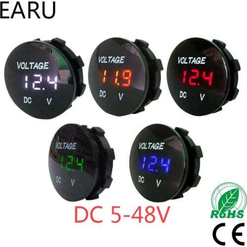 Round Waterproof Auto Boat Car Motorcycle DC5V-48V LED Panel Mini Digital Volt Voltage Meter Tester Monitor Display Voltmeter