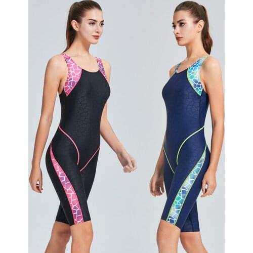 Swimwear Women One Piece Sports Swimsuit Patchwork Competition Swimwear Open Back Boyshort Bathing Suits Hot Sale