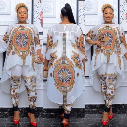 VAZN 2020 Hot High-end Retro Sexy Club Chiffon Novelty Strapless Full Sleeve X-Long Long Wide Leg Pants Slim Women 2 Piece Set