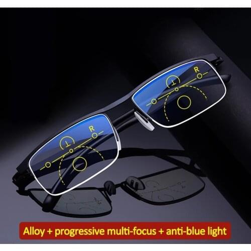 Multifocal Progressive Reading Glasses Men Women Anti Blue UV Protect Presbyopic Glasses Half Frame Automatic Adjustment Eyewear