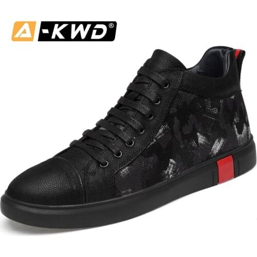 2019 High Top Leather Sneakers Men Mannen Schoenen Black Wear Resistent Elevator Shoes for Men Fur Fashion Sneakers Brand Men 46