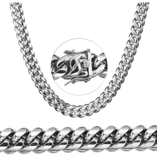 8/10mm Silver Color Stainless Steel mens Necklace Cubas Chain Link Dual Card Buckle Punk Hip-hop Boys Choker Accessory Hot