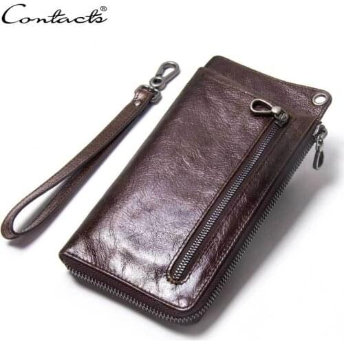 New 100% cowhide Mens Wallet Genuine Leather Clutch Man Walet Brand Luxury Male Purse Long Wallets Zip Coin Purse Phone Pocket