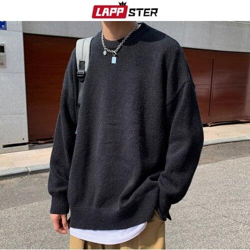 LAPPSTER Men Harajuku Knitted Oversized Sweater 2021 Mens Solid Colorful Vintage Pullovers Male Y2k Korean Fashion Knit Sweaters