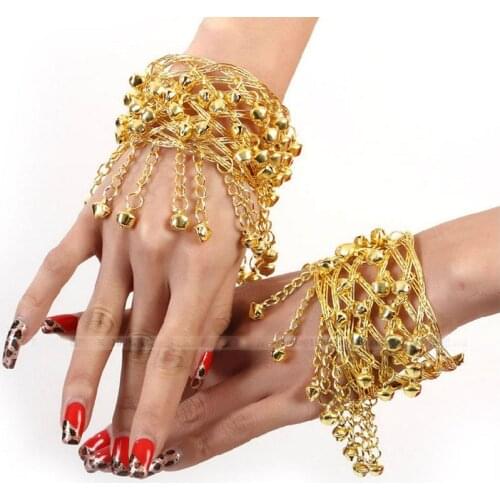 New fashion golden lady girl dancing latin india belly performance punk chain link bracelet gloves bangles free shipping