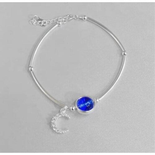 New Fresh Blue Crystal Exquisite Fashion 925 Sterling Silver Jewelry Sweet Personality Moon Popular Temperament Bracelets SB205