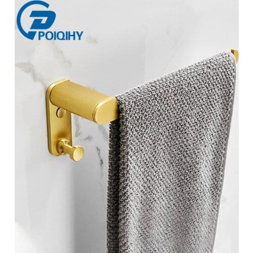 POIQIHY Towel Bar Brushed Gold Aluminum Wall Mounted Towel Rack Bathroom Towel Holder Short TOwel Rod
