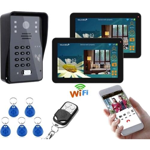 9 inch 2 Monitors Wired / Wireless Wifi RFID Password Video Door Phone Doorbell Intercom System with IR-CUT 1000TVL IR Camera