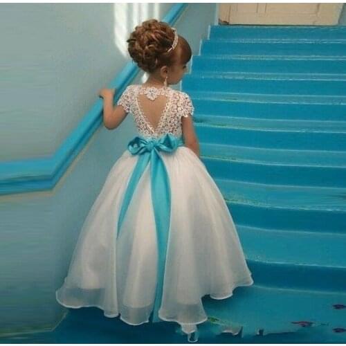 Girls Pageant Dresses Bow Bead Flower Girls Dresses Lovely Children Birthday Dress Kids Formal Wear Gowns vestido daminha