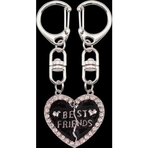 Fashion Heart-shaped Two Petals Inlaid With Rhinestones Best Friend Keychain A Pair Of Alloy Pendant Key Chain Ladies Bag Gift