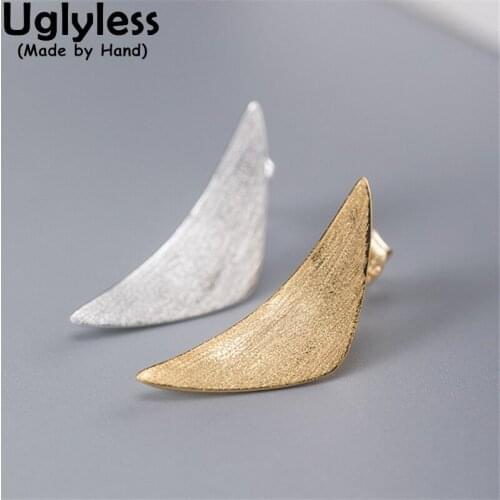 Uglyless Creative Curved Triangle Studs Earrings Women Personalized Blank 925 Silver Earrings Geometric Fashion Brincos Bijoux