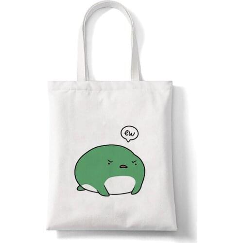 Women Kawaii Tote Bag Shopper Bag Skateboard Frog Dinosaur Shopping Bag Reusable Canvas Handbag Female Cotton Cloth Shoulder Bag