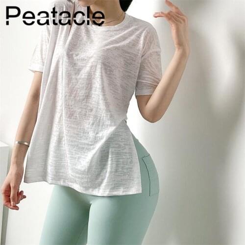 Peatacle Yoga Top Exercise Clothes Womens Summer Running Quick Dry Short Sleeved Loose Fitness Workout Shirt