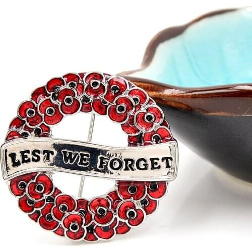 Bohemian Style Cnamel Poppy Flower Brooches For Women Red Color Fashion Jewelry Available "lest We Forget" Words 2021