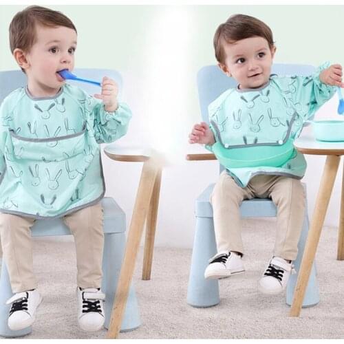 Waterproof Baby Cartoon Bibs Kids Adjustable Long Sleeve Painting Apron Infant Feeding Smock Burp Cloth 69HE